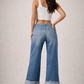 Low Rise Cuffed  Western Jean with Pink Vinyl Croc Panels