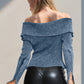 Double Take Ribbed Off-Shoulder Zip Up Long Sleeve Cardigan