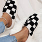 Black Checkered Print Fuzzy Slip On Winter Slippers