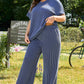 Ribbed V Neck Tee and Pants Set