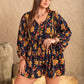 Floral Tie Neck Balloon Sleeve Romper