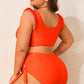 Orange Ruffled Trim Knotted High Waist Bikini Set