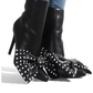 Chic Black Studded Bootie with Bow Tie Detail