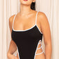 Color Contrast Bodysuit, High Side Cut Bodysuit Spaghetti Strap Bodysuit