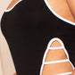 Color Contrast Bodysuit, High Side Cut Bodysuit Spaghetti Strap Bodysuit
