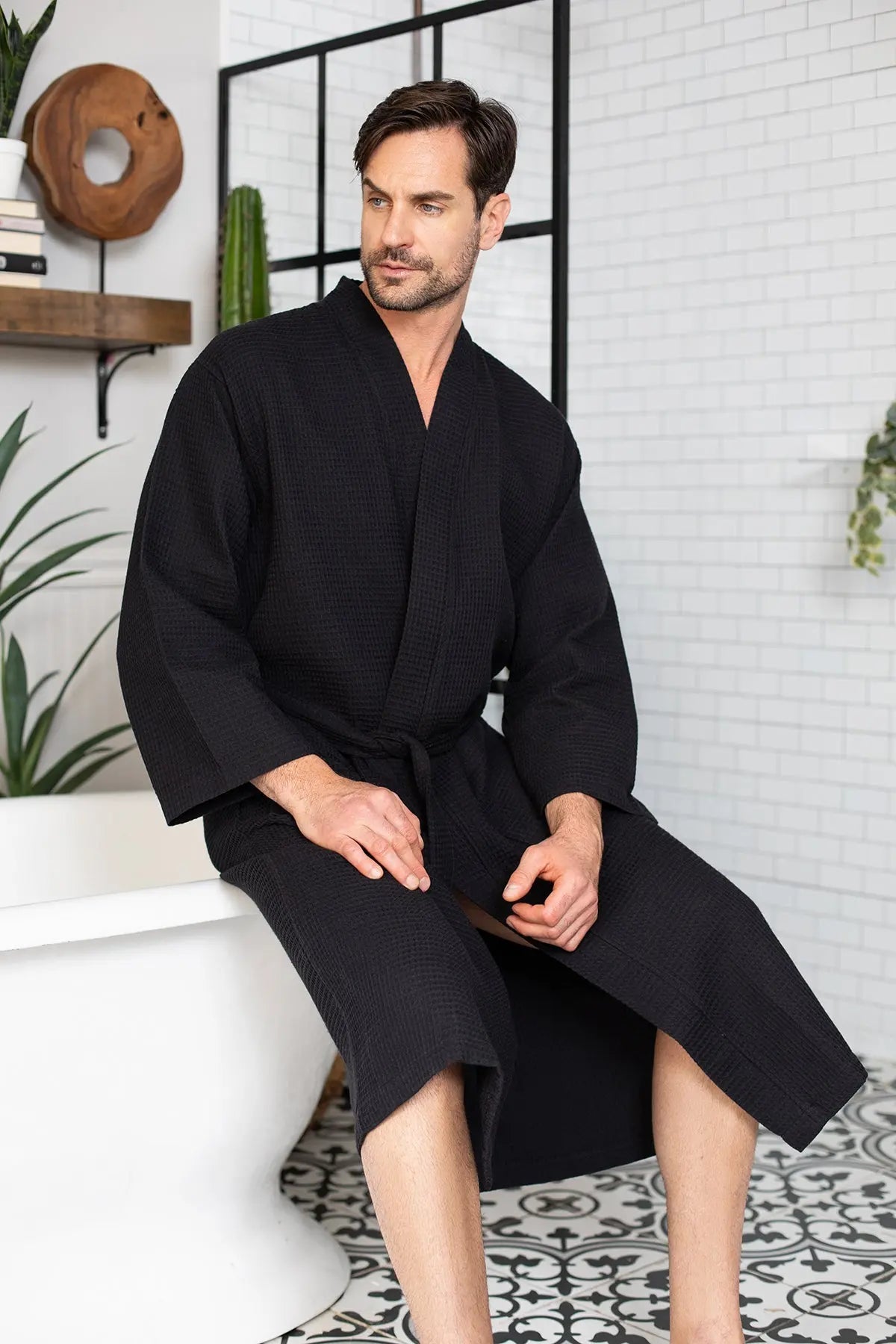 Waffle Kimono Spa Bathrobe -  Absorbent, Lightweight