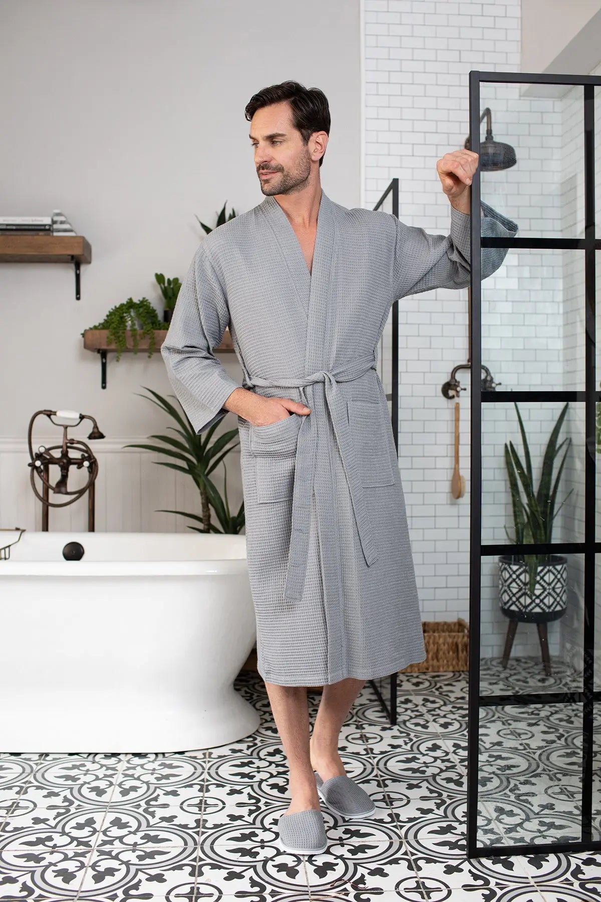 Waffle Kimono Spa Bathrobe -  Absorbent, Lightweight