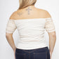 Crème Allure Cut-Out Ruched Mesh Top