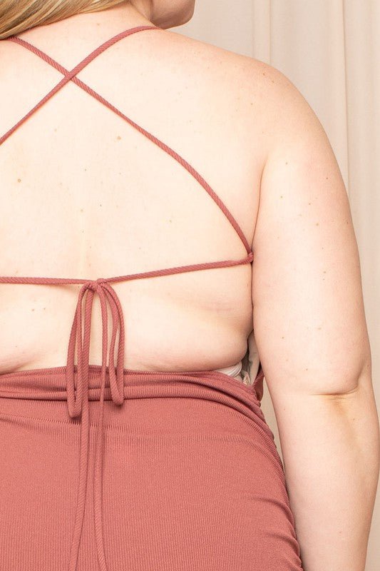CURVE CRISS CROSS OPEN BACK PLUS SIZE MINI DRESS
