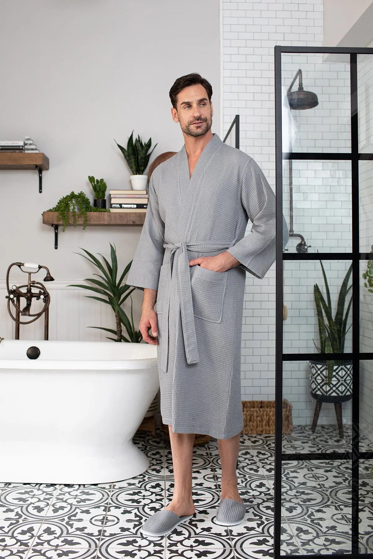 Waffle Kimono Spa Bathrobe -  Absorbent, Lightweight