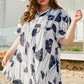 Floral 3/4 Puff Sleeve Lace-up Neck Mini Dress