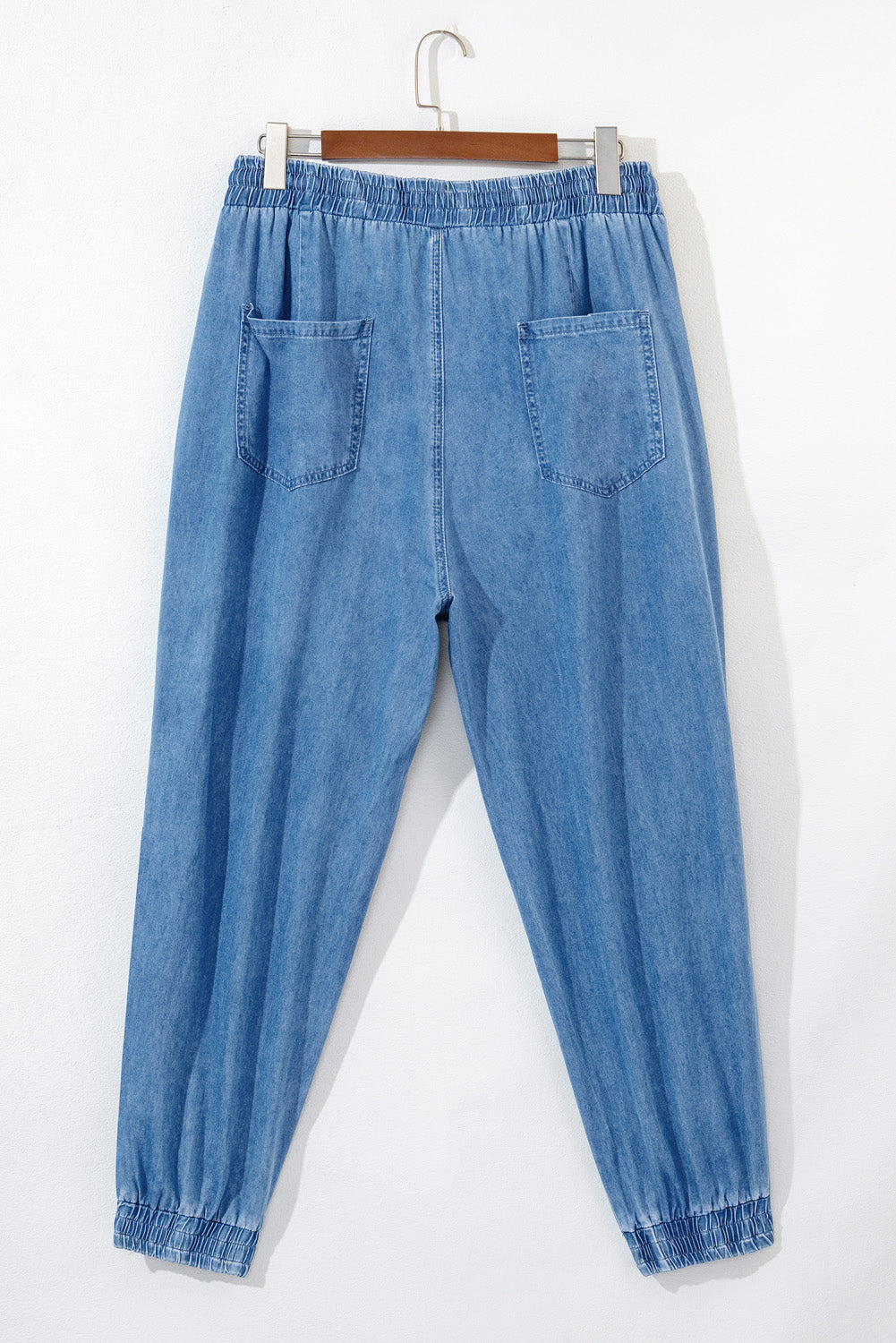 Dusk Blue Drawstring Waist Pocketed Denim Joggers