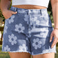 Ashleigh Blue Floral Pattern High Waist Raw Hem Denim Shorts