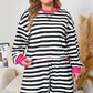 Black Stripe Color Block Edge Pullover and Shorts Set
