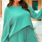 Sea Green Drop Shoulder V Neck Pullover Top and Drawstring Short Set
