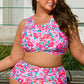 Rose Floral Print Twisted High Waist Bikini Set