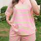 Rose Stripe Boxy Tee Drawstring Elastic Waist Short Set