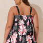 Black 2pcs Wide Strap Floral Top Tankini Set