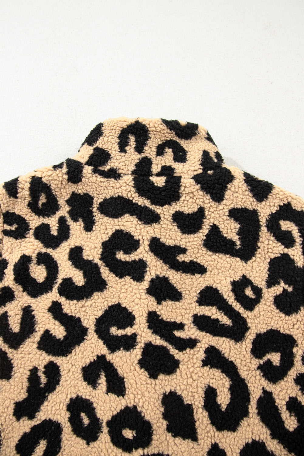 Khaki Leopard Sherpa Button Front Collared Vest Jacket