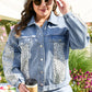 Beau Blue Leopard Patchwork Flap Detail Denim Jacket