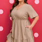 Dark Khaki Textured Ruffled Short Sleeve Dress