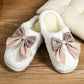 White Contrast Bowknot Applique Plush Winter Slippers (Bow Colors May Differ by Batch)
