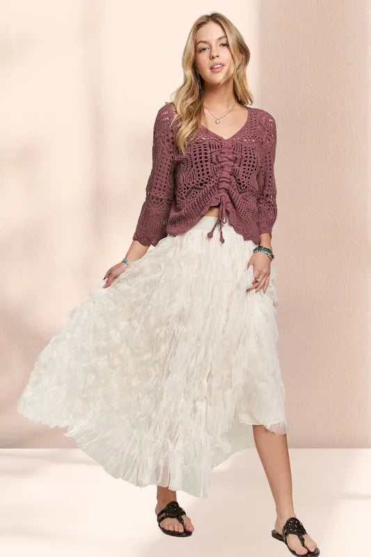 ADORA Elastic Waist Cloud Fluffy Maxi Skirt in Beige