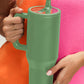 Dark Green Frosted Stainless Handle Large Vacuum Cup with Straw 40oz