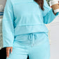 Aruba Blue Solid Color Splicing Raw Hem Pullover Top Shorts Set