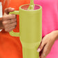 Pear Green Frosted Stainless Handle Large Vacuum Cup with Straw 40oz