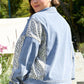 Beau Blue Leopard Patchwork Flap Detail Denim Jacket