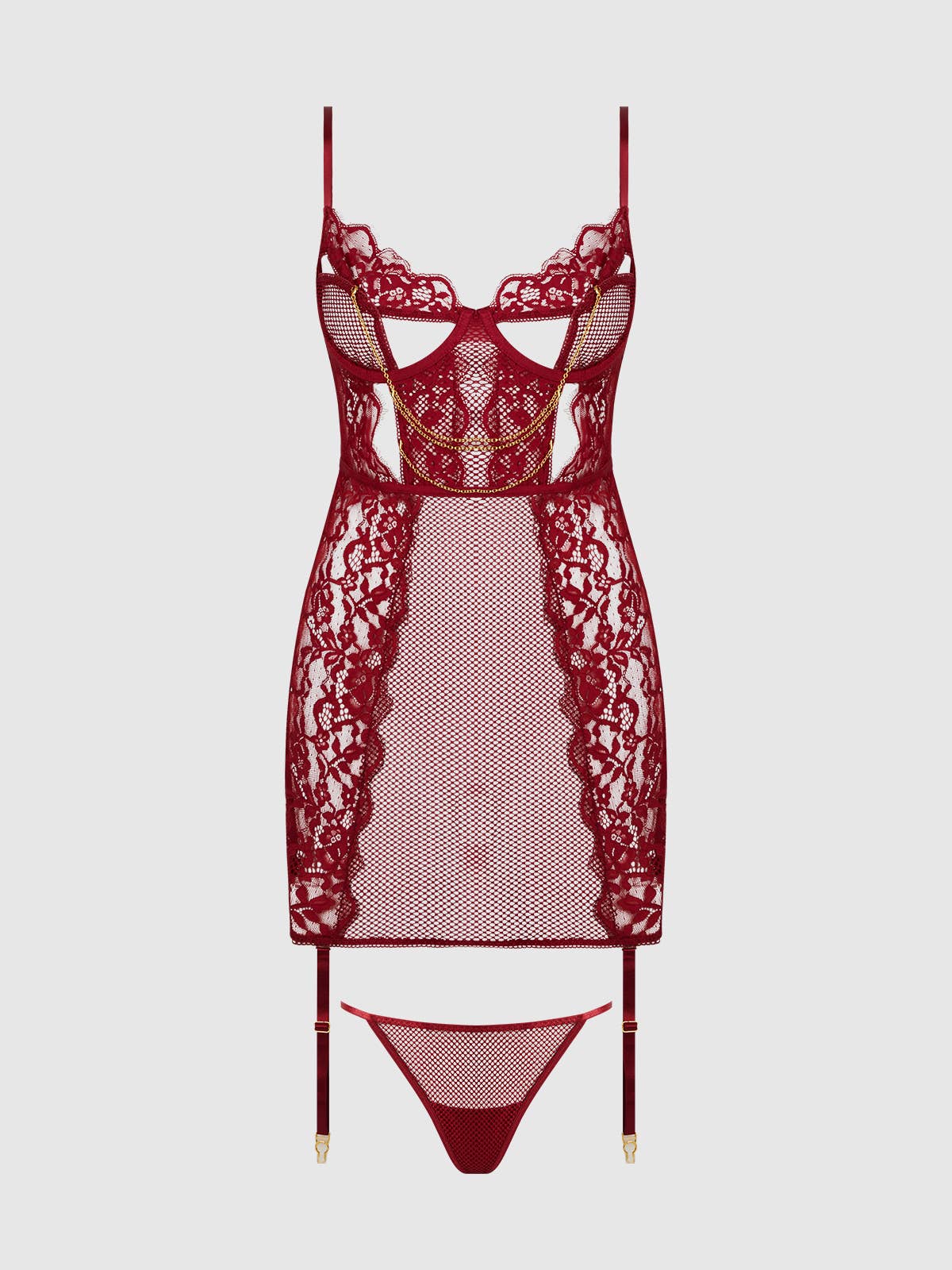 DEZI CURVY LACE & CHAIN CHEMISE LINGERIE SET