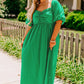 Ruched Front Puff Sleeve Long Dress