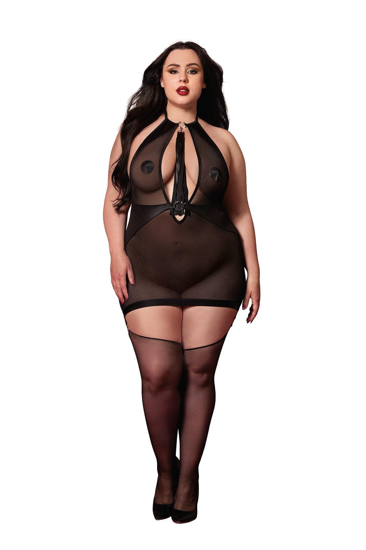 Black Fetish Garter Slip & Flogger