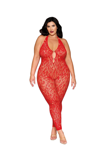 Poinsetta Rhinestone Bodystocking