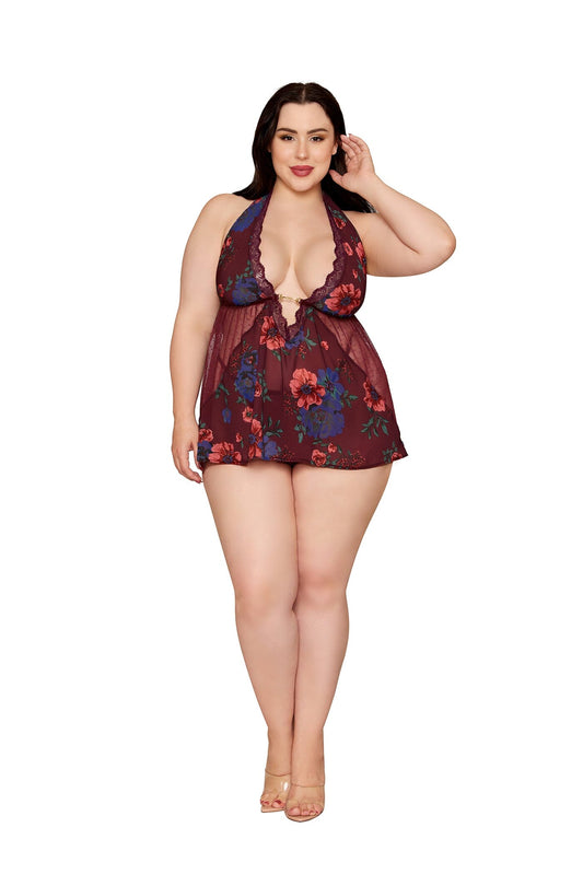 Floral Cherry Lacquer Babydoll & G-String