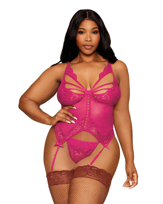 Floral Lace and Mesh Bustier and G-string Set