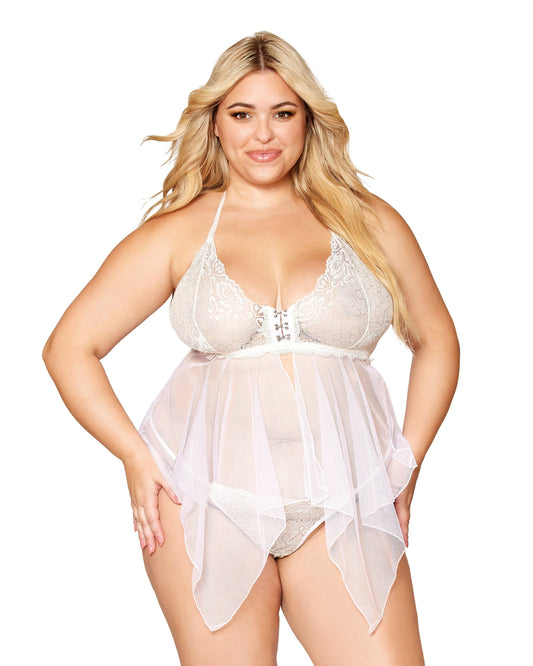 Lace and Mesh Babydoll and G-string Set