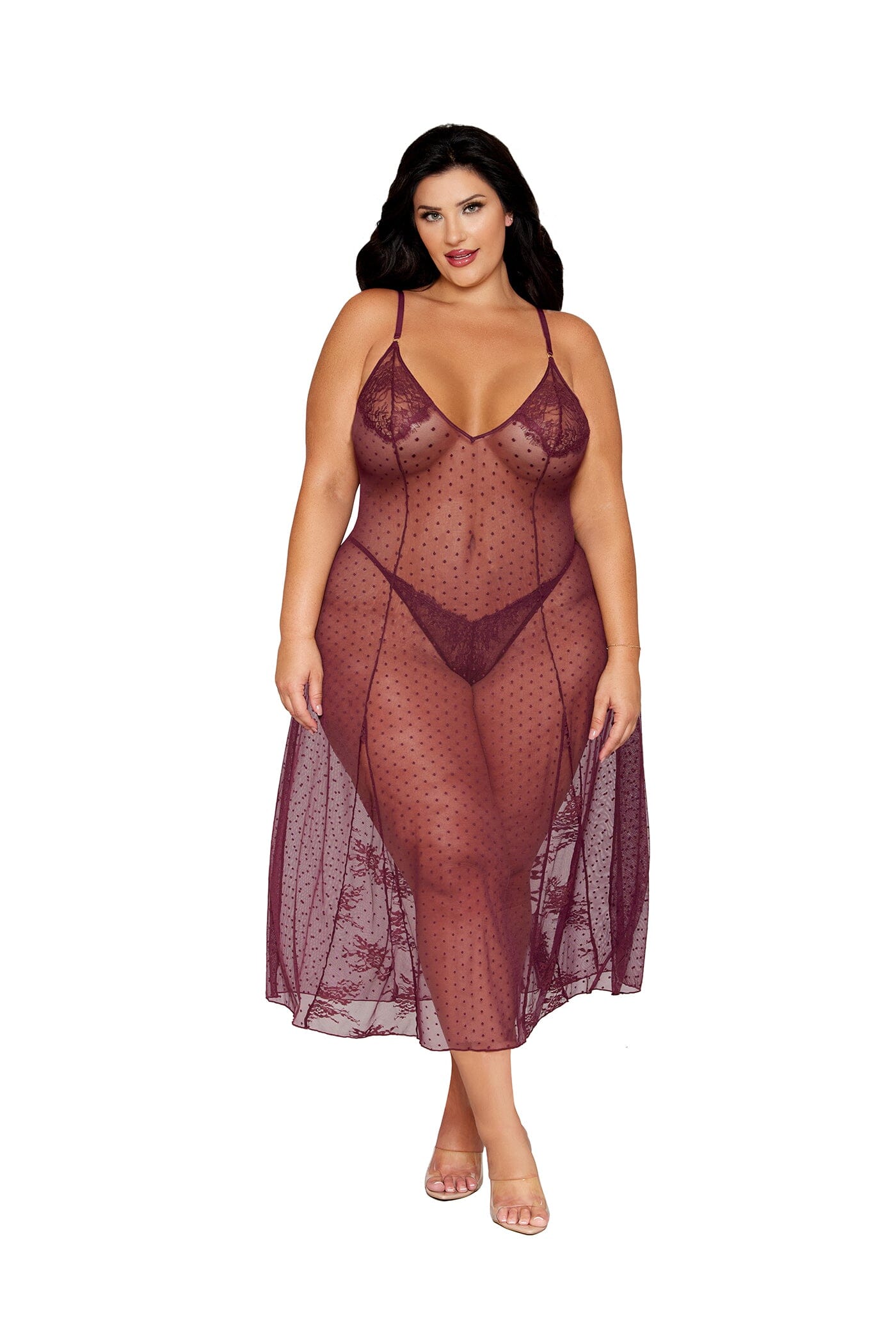 Lace Cherry Lacquer Gown & G-String