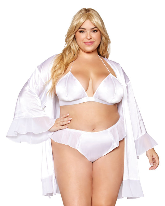 Matte Satin Robe, Bralette, and Thong Set