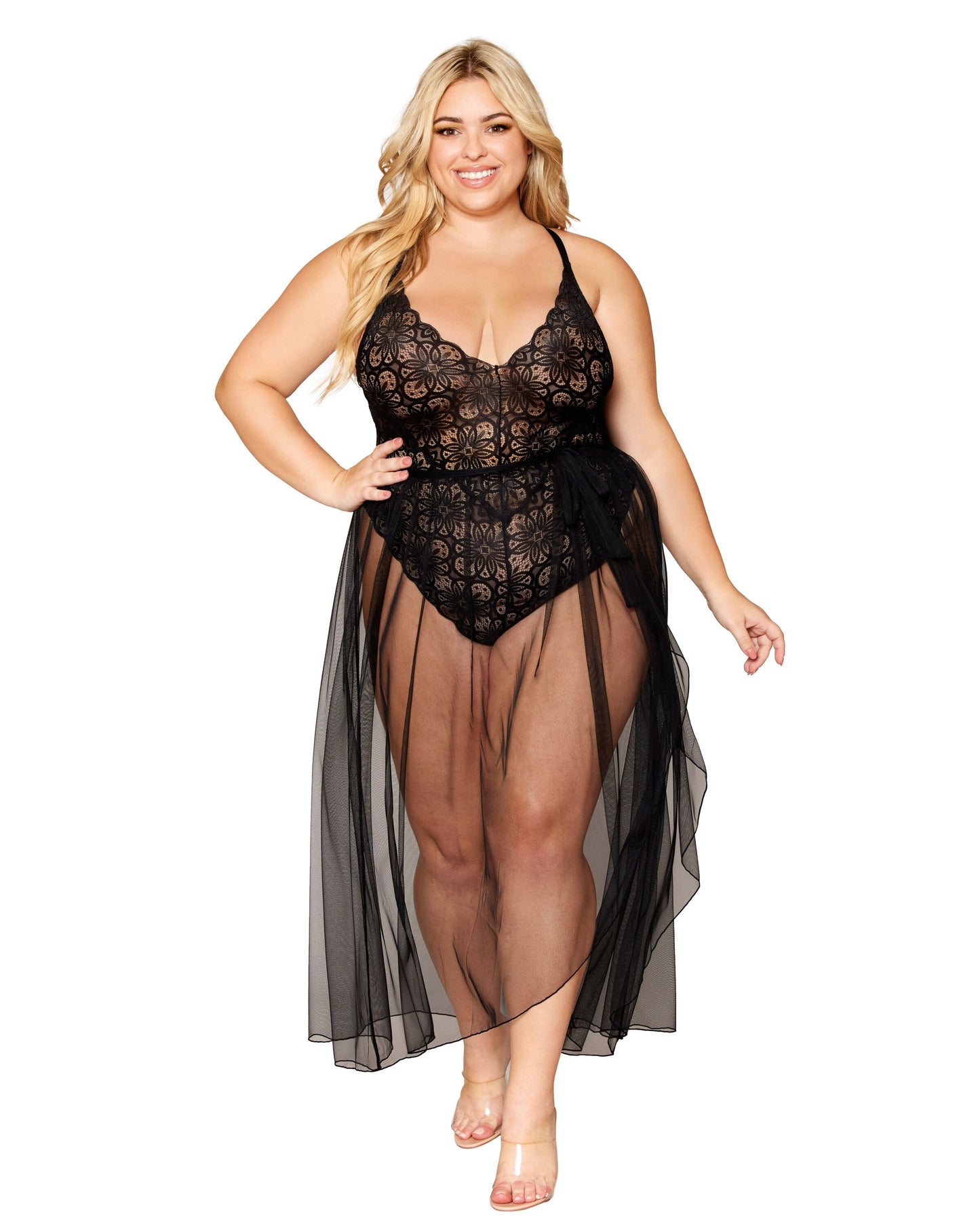 Mosaic Lace Teddy & Sheer Skirt