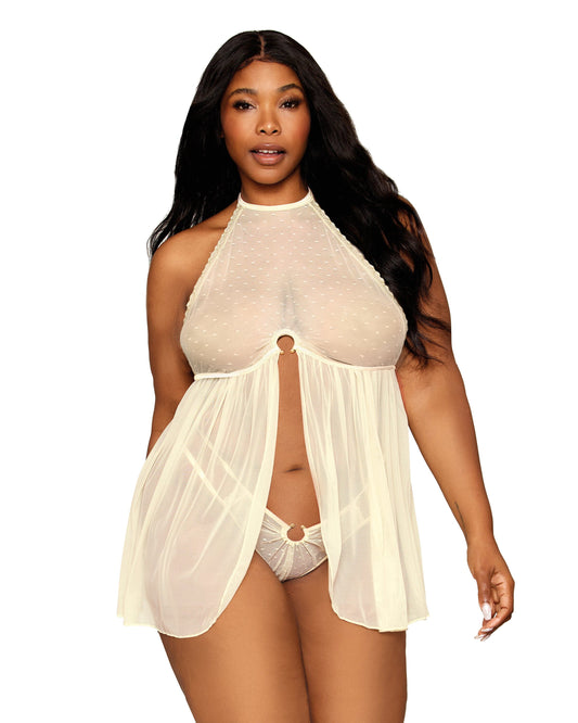 Polkadot and Mesh Babydoll and G-string Set