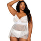 Satin, Stretch Lace, and Diamond Mesh Babydoll and Panty Set