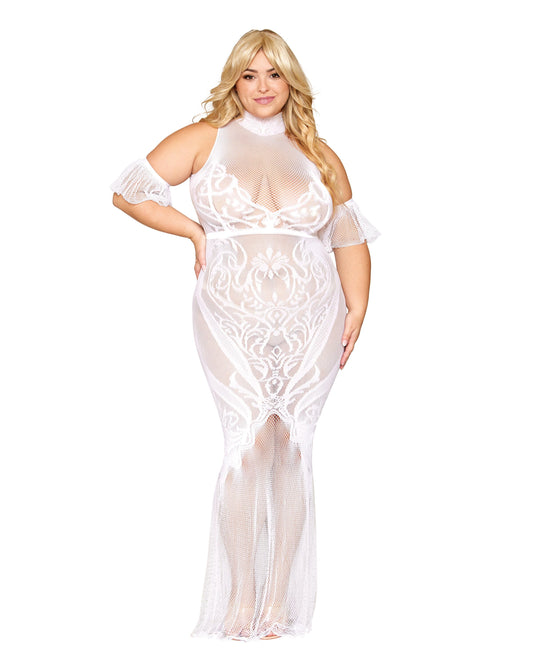 Seamless Geometric Fence Net Design Bodystocking Gown