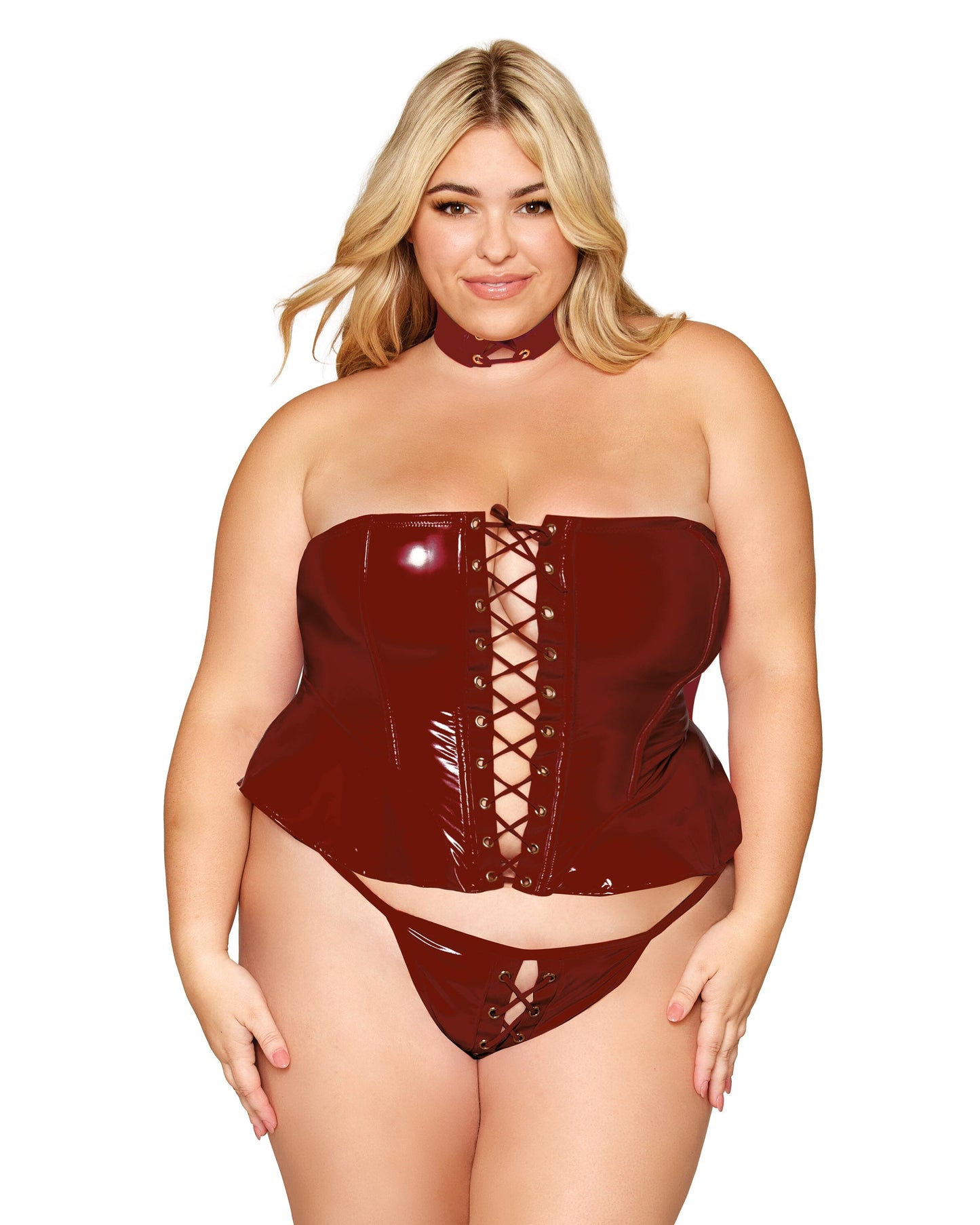 Vinyl Peplum Bustier, Collar, and G-string Set