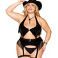 Western-Themed Faux-Leather Bralette and Garter Belt Bedroom Costume Set with Fringe Details