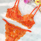 Orange Floral Embroidery Lingerie Set