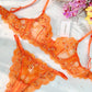 Orange Floral Embroidery Lingerie Set