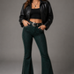 Studded Bell Bottom Jean in Leopard Green