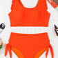 Orange Ruffled Trim Knotted High Waist Bikini Set